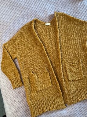 Debut Mustard Chunky Knit Open Front Cardigan Sweater L